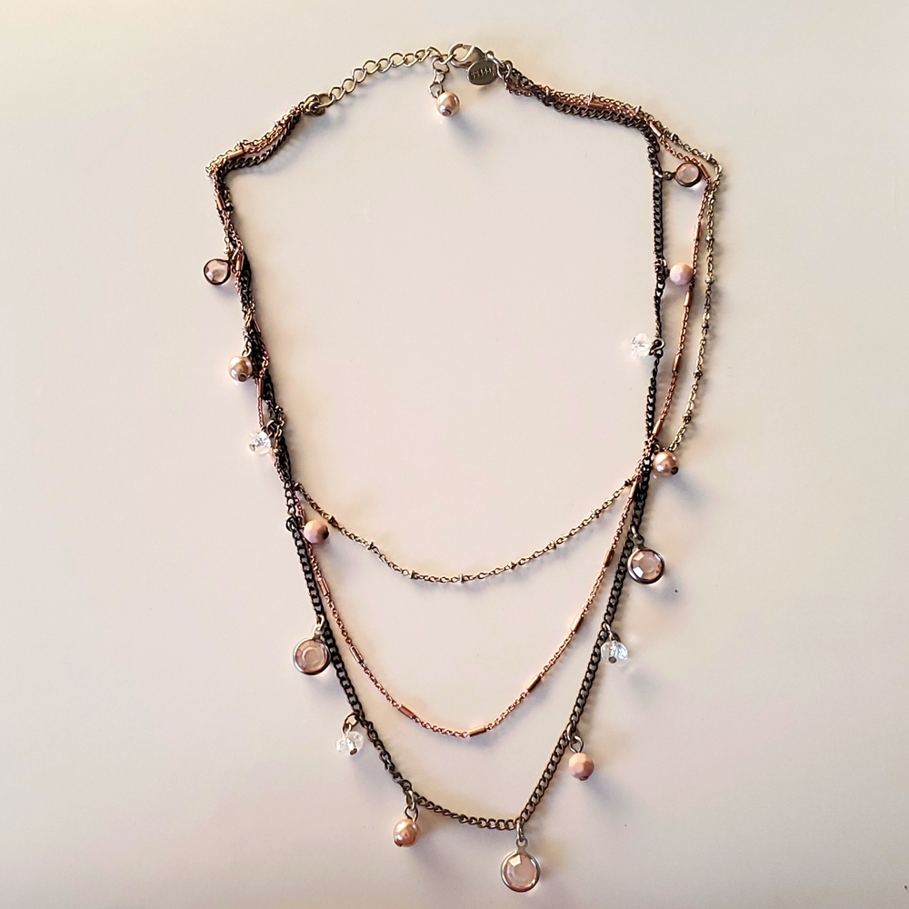 Express Three Tiered Bead and Metal  Cascading Layered Fashion Necklace